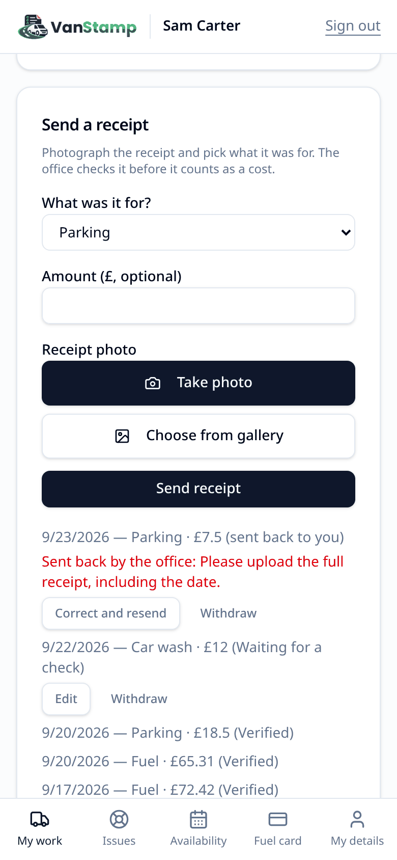 "Send a receipt"