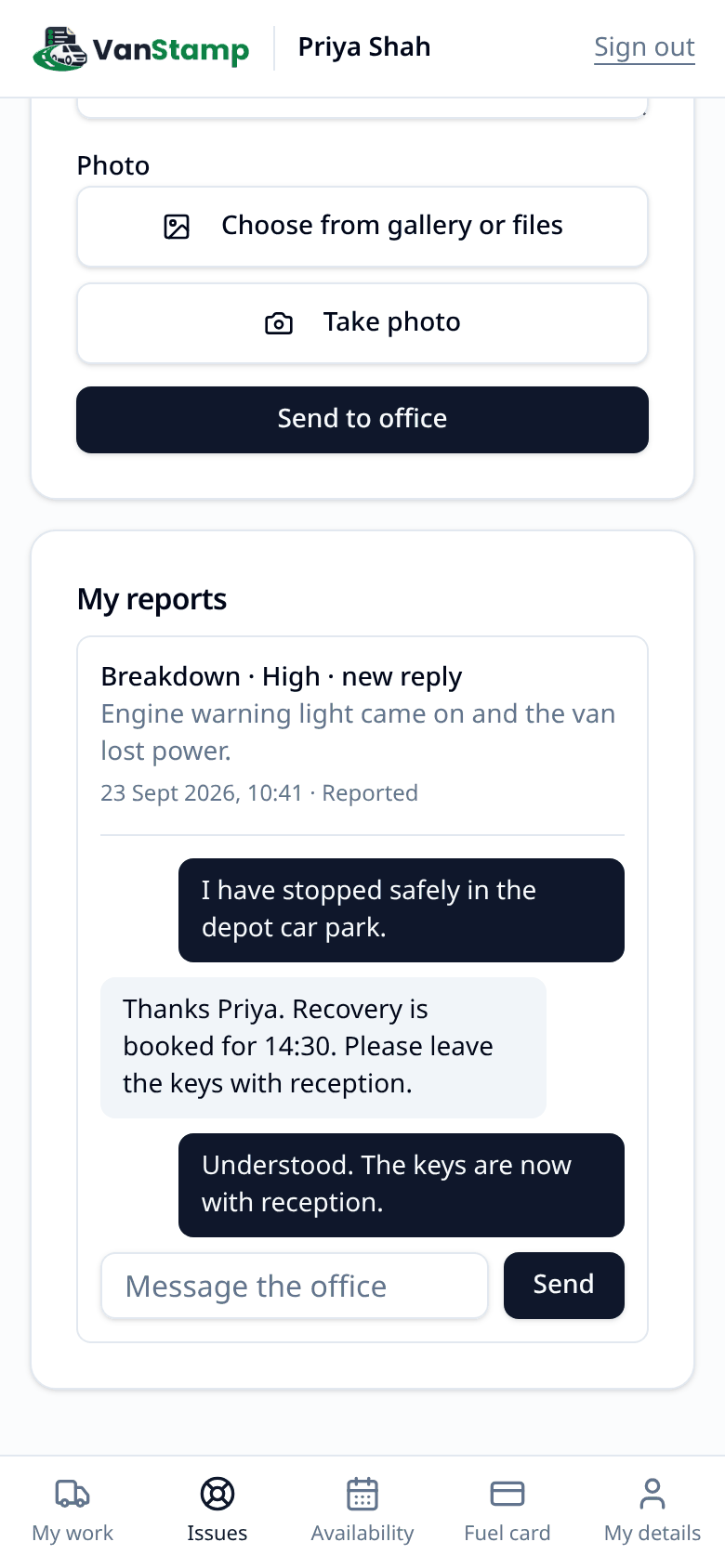 a problem conversation with a "new" badge