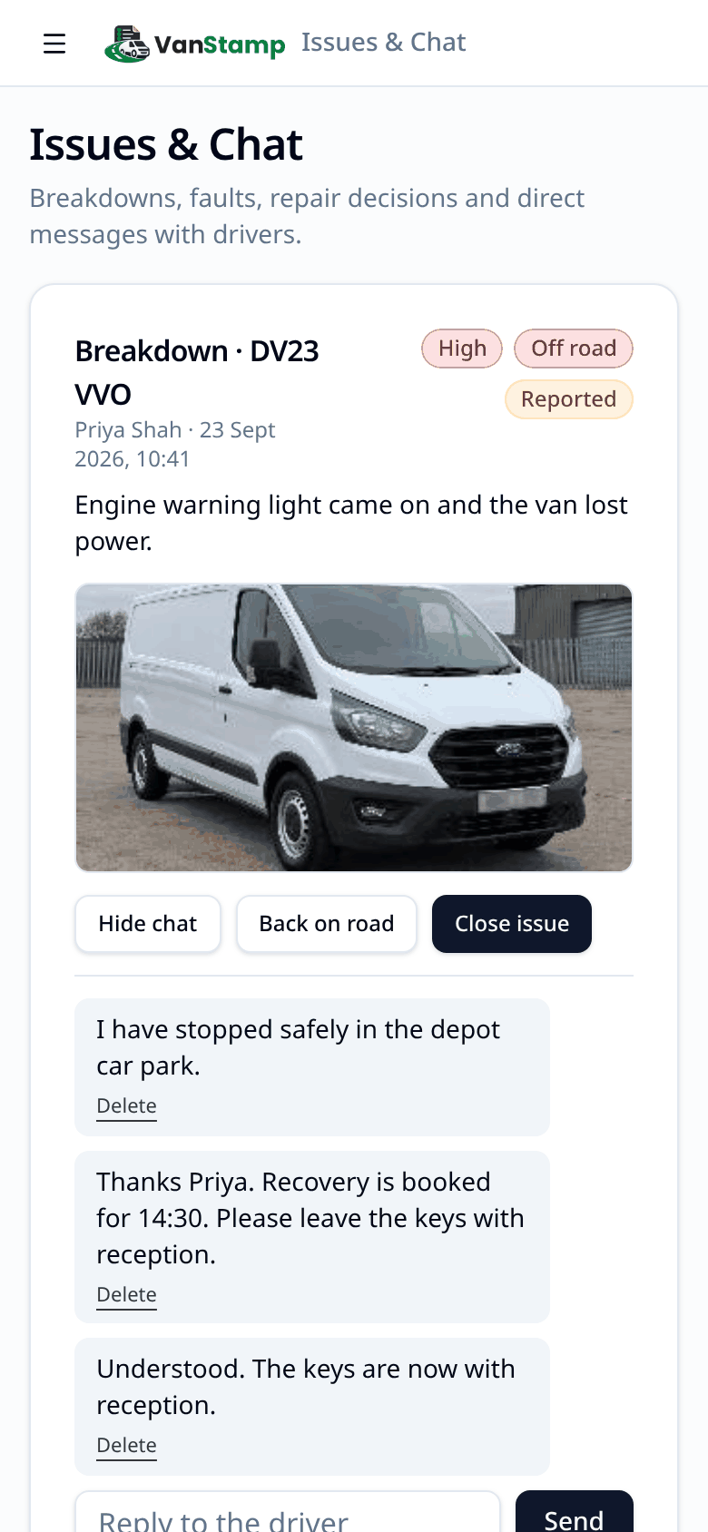 a problem conversation with "Put off road"